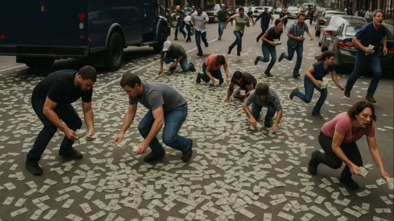 Yük maşınından düşən 300 min dollar yola səpələndi! Pulları yığanlar qaçdı